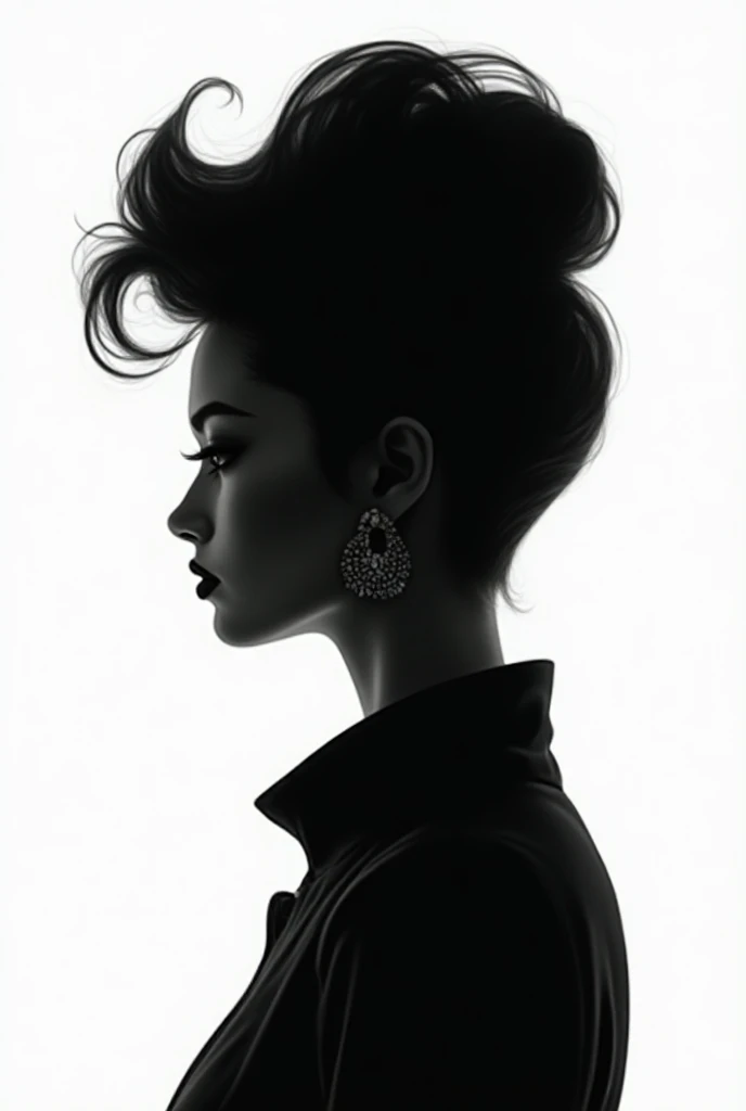 ((Pompadour hairstyle:1.4)),Black and white art with woman silhouette