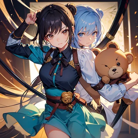 Teddy Bear and Western Female Swordsman