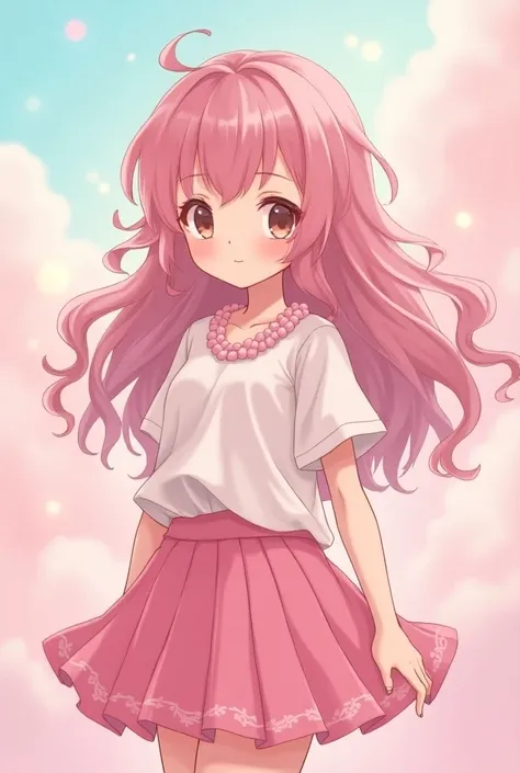 Young anime girl with pink hair and skirt on