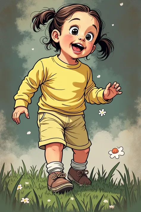 A comic drawing of a two-year-old girl