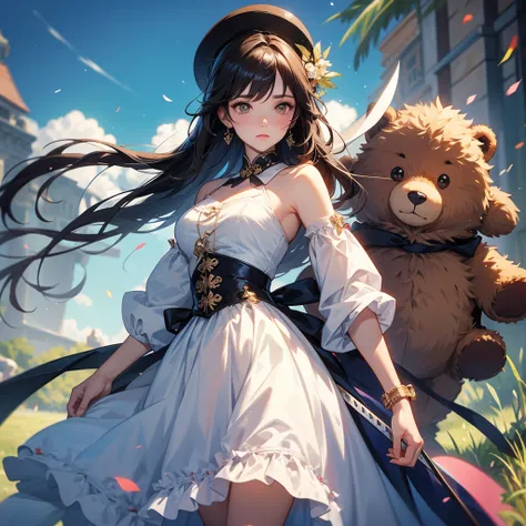 Teddy Bear and Western Female Swordsman