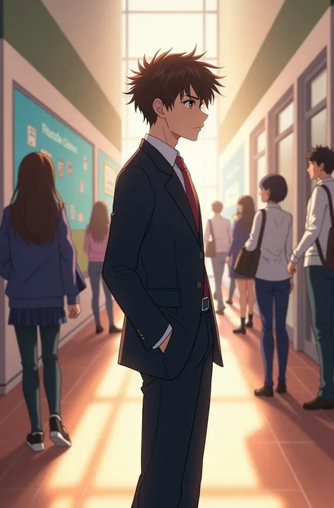 Kiyotaka is a young man of average height with brown hair., brown eyes and fair skin. In general, He is seen wearing the standard school uniform.