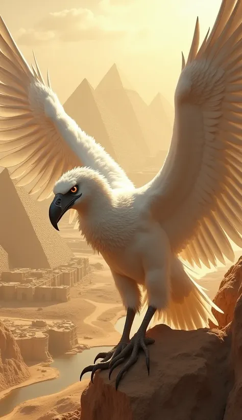 Egyptian Goddess Nejbet giant white vulture flying above Egypt