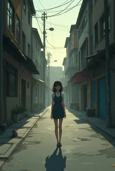 A girl walking down a lonely street, feeling nostalgic  