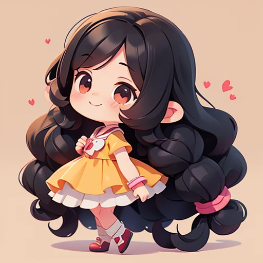 １people、Happy atmosphere，Cute Style，Cute cartoon，masterpiece　Long black curly hair　Cute Characters　 Anime Style　Charm　High resolution　delicate
