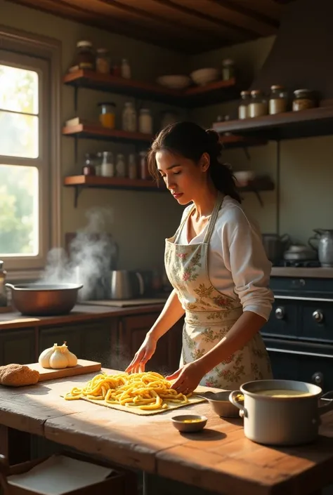 (photorealism) An Italian lady cooking pasta











