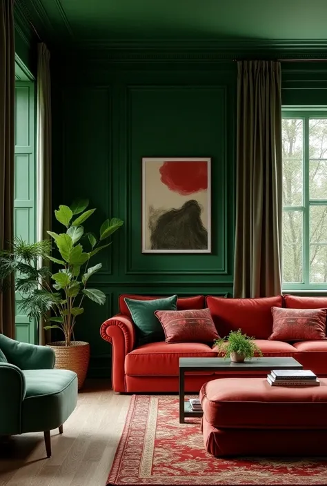 Interior design with green and red