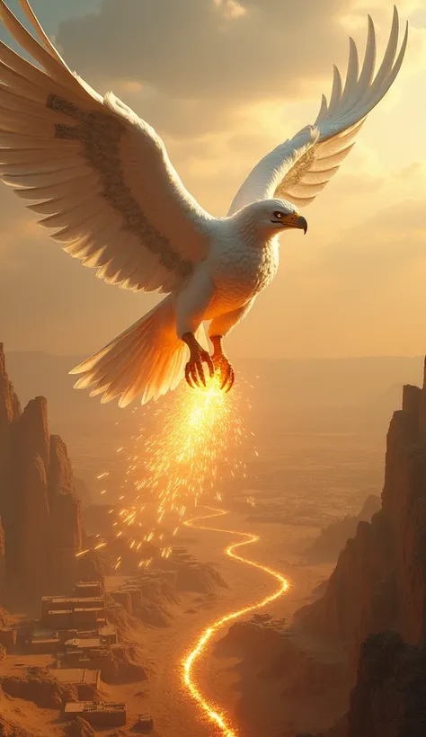 Giant white vulture deity flying above ancient Egypt spitting fire