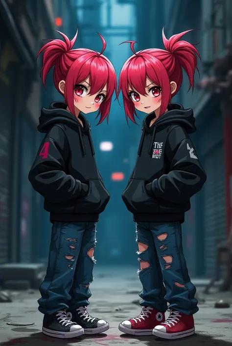 Two wicked anime-style twins with tramp clothes