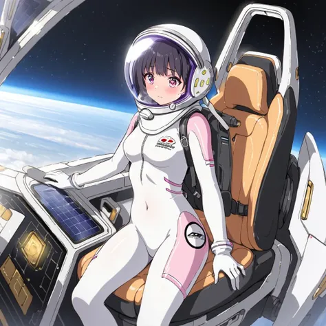 1人of女of子,alone,short hair,(space suit:1.15), black hair space helmet ,whole body, indoor, masterpiece of the highest quality,  t...