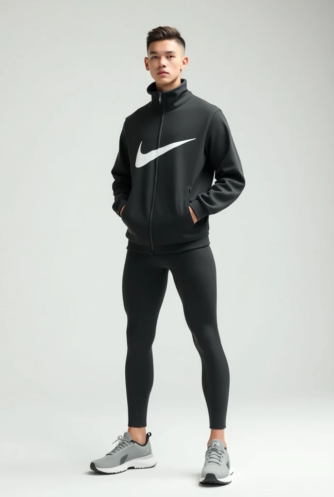 A 23-year-old human wearing a Nike suit and Nike shoe