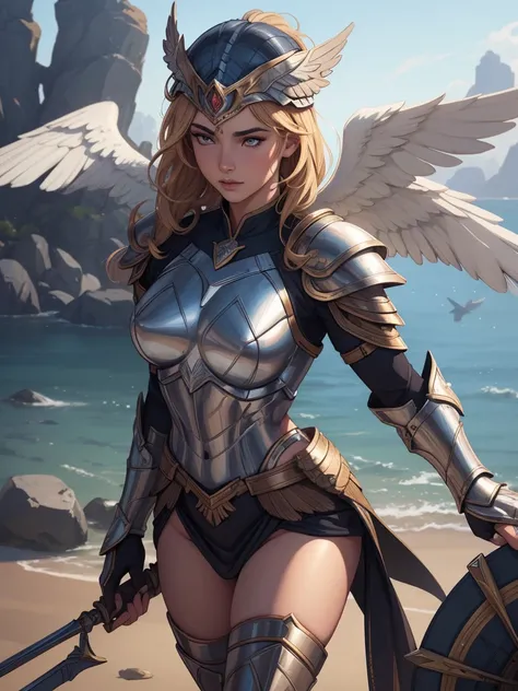 (l1vvydunne:.95), high angle photo of a gorgeous young valkyrie woman in the style of stefan kostic, small breast, realistic skin texture,(winged helmet:1.1), (valkyrie armor:1.2), 1 / 2 body crop, 8 5 mm art lens, f 1. 2, sharp focus, 8 k high definition,...