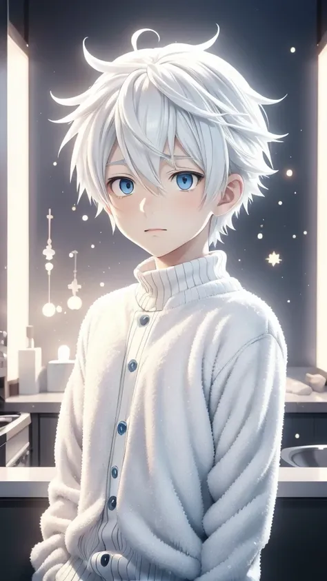 anime - style image of a boy with white hair and blue eyes, tall anime guy with blue eyes, anime boy, white haired, frosty white...