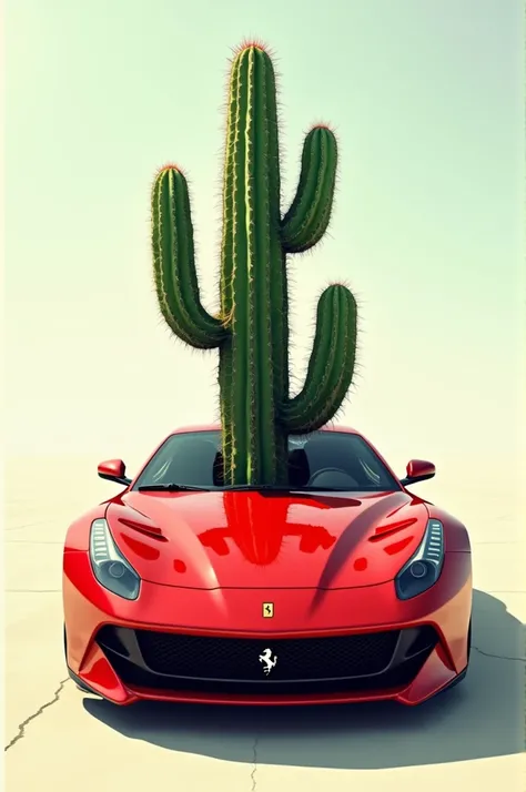 Image of a Ferrari car with a cactus drawn with irony