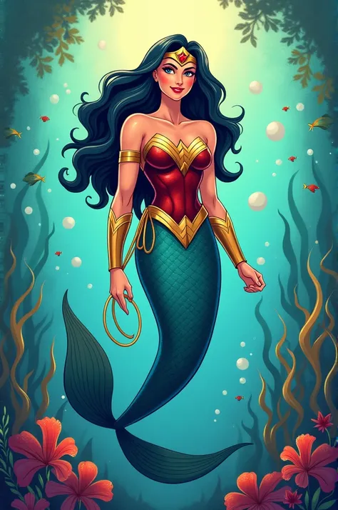 hello,  imagine that you are making a save the date card for a 5th anniversary that will take place on the 16th/11 and the theme is Wonder Woman mermaid 