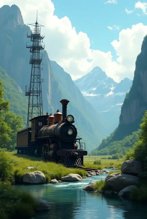 Natural landscape and old train with radio organization for architecture
