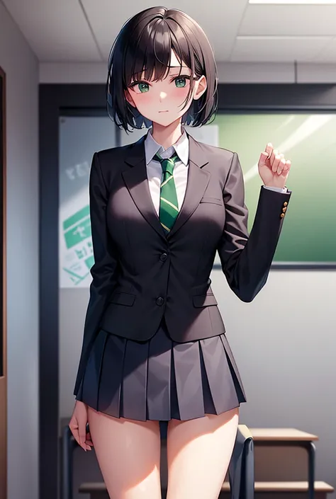   ｛ blazer and dark green tie      ｝,      cute short haired high school girl wearing blazer and dark green tie         ,     cute short-haired high school girl wearing blazer and dark green tie、     cute short haired high school girl wearing blazer and da...