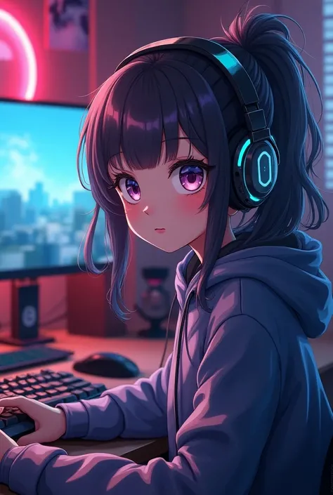 Create a female gamer (anime and realistic version) 