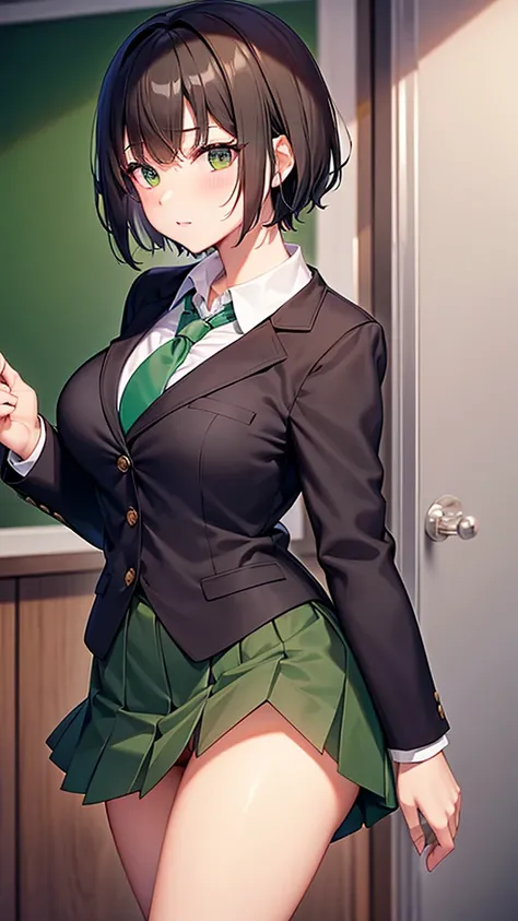   ｛ blazer and dark green tie        ｝,      cute short haired high school girl wearing blazer and dark green tie           ,     cute short-haired high school girl wearing blazer and dark green tie  、     cute short haired high school girl wearing blazer ...