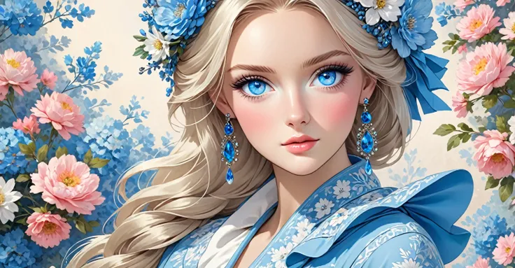 a beautiful swedish women. Large crystal blue eyes. Round full face and body. soft features. A modern fashionista dresses traditional and conservative
