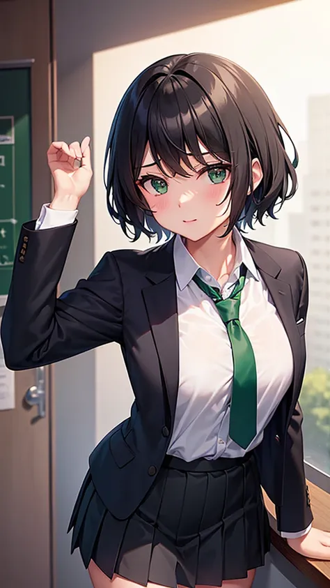   ｛ blazer and dark green tie        ｝,      cute short haired high school girl wearing blazer and dark green tie           ,     cute short-haired high school girl wearing blazer and dark green tie  、     cute short haired high school girl wearing blazer ...