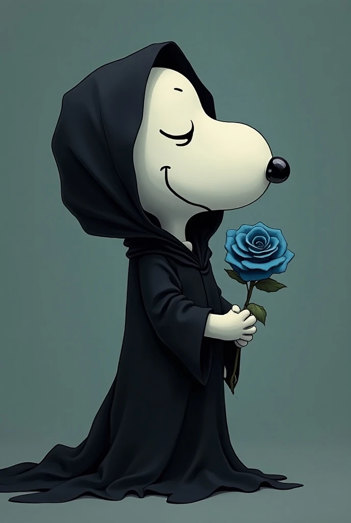 Snoopy wearing gothic style clothing and a blue rose in his hands, 2d