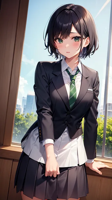   ｛ blazer and dark green tie        ｝,      cute short haired high school girl wearing blazer and dark green tie           ,     cute short-haired high school girl wearing blazer and dark green tie  、     cute short haired high school girl wearing blazer ...