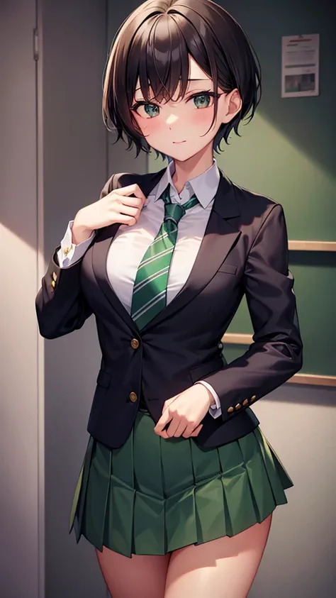   ｛ blazer and dark green tie        ｝,      cute short haired high school girl wearing blazer and dark green tie           ,     cute short-haired high school girl wearing blazer and dark green tie  、     cute short haired high school girl wearing blazer ...