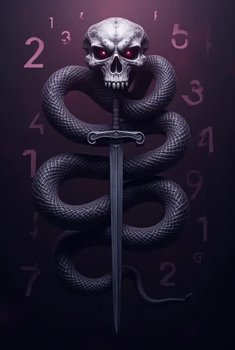 Like a snake logo where the snake has a skull and that has a sword and a realistic purple background and that says 3, 0, 8, 4, 8, 4, 8, 8, and q say 3, 0, 4, and 8 k, q say 3, 0, 8 k and q say 3, 0, 3, 3, 8, and q say 3, 0, 3, 8, and q say 3, 0, 0, 8, and ...