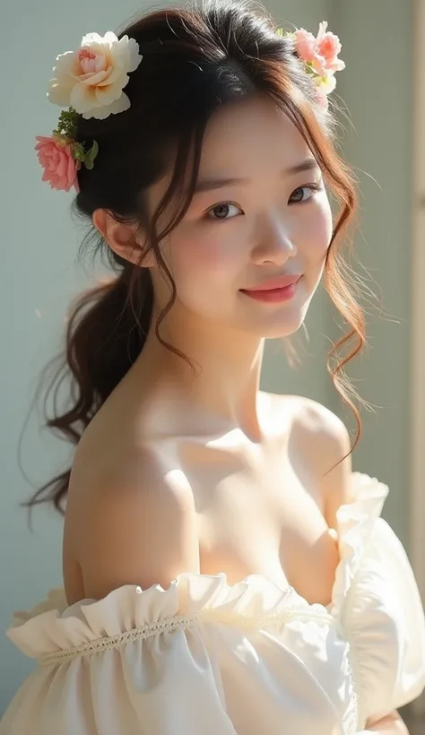 masterpiece, Best Quality, Japanese, 18 years old, female, pure, cheerful, flawless, beautiful beauty and body, slight bulge in the chest, a glimpse of ishness, eternal kindness and beauty, a refreshing breeze blowing, growing into an adult in mind and bod...