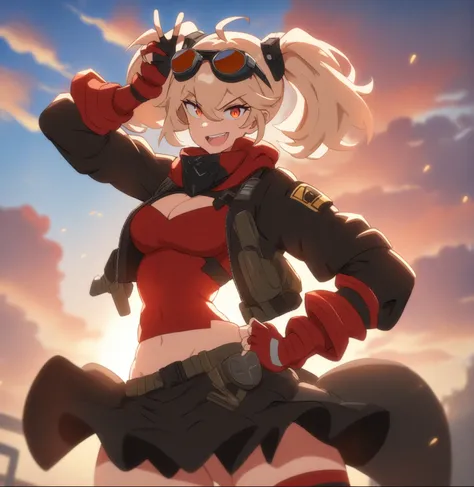 (anime art style:1.0), 2d, masterpiece, best quality, very aesthetic, absurdres, dynamic shadows, atmosferic anime girl with guns and a skull on her chest, maple story gun girl, ryuko matoi, m4 sopmod ii girls frontline, from girls frontline, badass anime ...