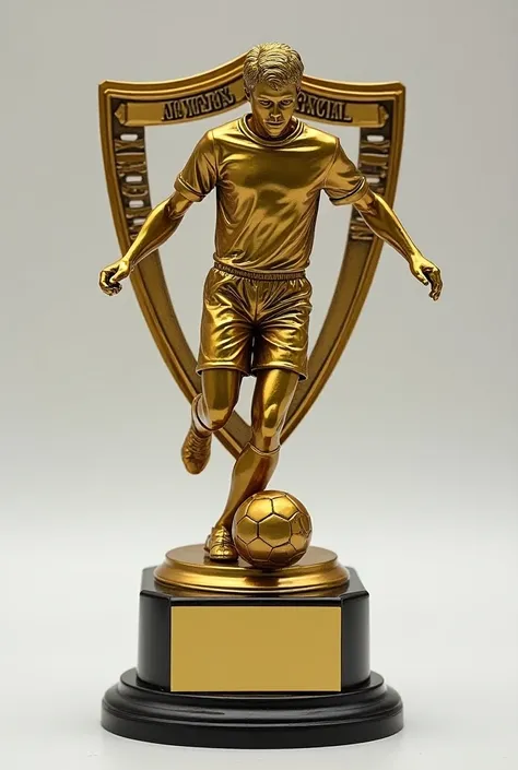 Create a trophy for a highschool national soccer trophy with a gold color 