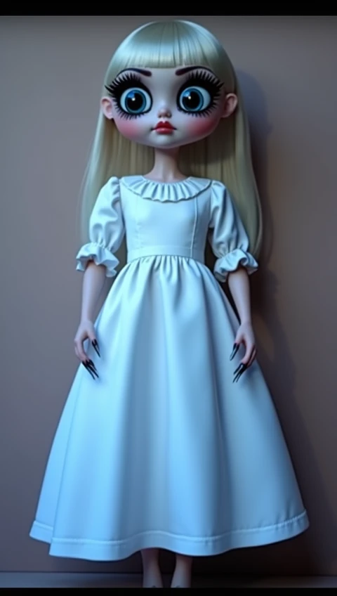 Animated doll  ,  with false NAILS  ,  false eyelashes and straight hair 