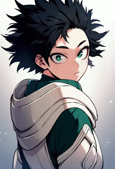 My hero academia, girl with black spikey hair, green eyes, freckles