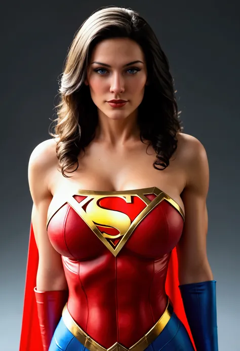 a close up of a woman dressed as Superman posing for a photo, a portrait inspired by Norma Bull , tumblr, superplano, , posing as a superhero , dressed as Wonder Woman , superhero, supergirl, big breasts!!, big breasts!, puerto rican superhero, super ...