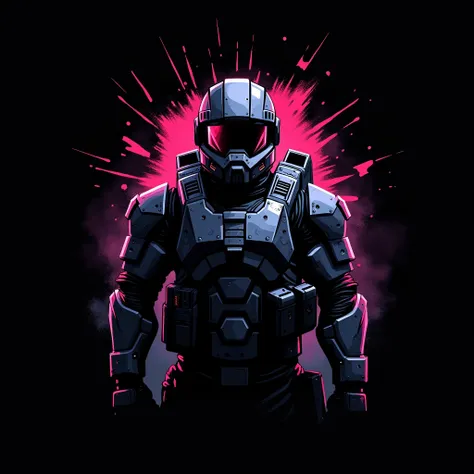  A logo for a gaming channel  , black background , RGB,  figure of a soldier in the center , details in glitch  