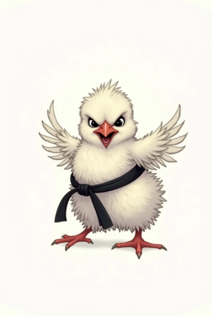 Angry chick drawing tied and pulled karate kimono belt 