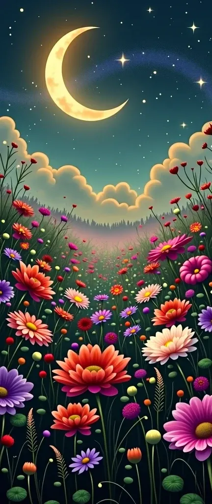 A fantastic field of flowers, colorful and dreamy