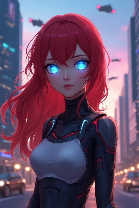 Of course!  Here is a detailed anime-style prompt :

" Create an image of a futuristic Android girl in anime style.  She must have bright red hair , long and wavy, with a metallic effect.  Her eyes must be large and luminous , in a shade of electric blue, ...