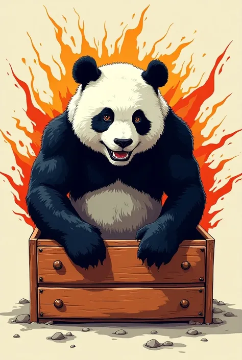  The best quality ,4k,8K,highres,detailed work,  I need an image to print on a t-shirt , a fibrous muscular panda jumping out of a drawer ,aesthetic, intense and vivid colors  ,high altitude perspective,Striking composition, Lines of movement ,striking lig...