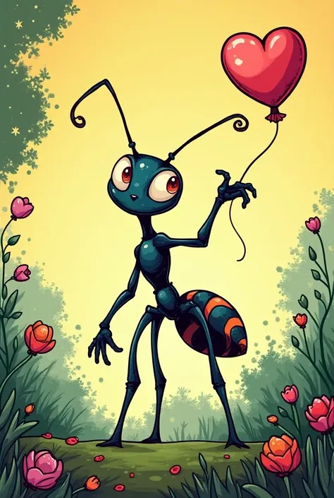 A comic book ant with a heart-shaped balloon shown on it Ophelia