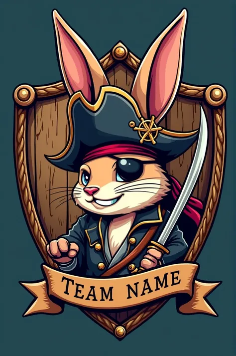 Chat, Generate a pirate rabbit-themed soccer team logo in the form of a team shield