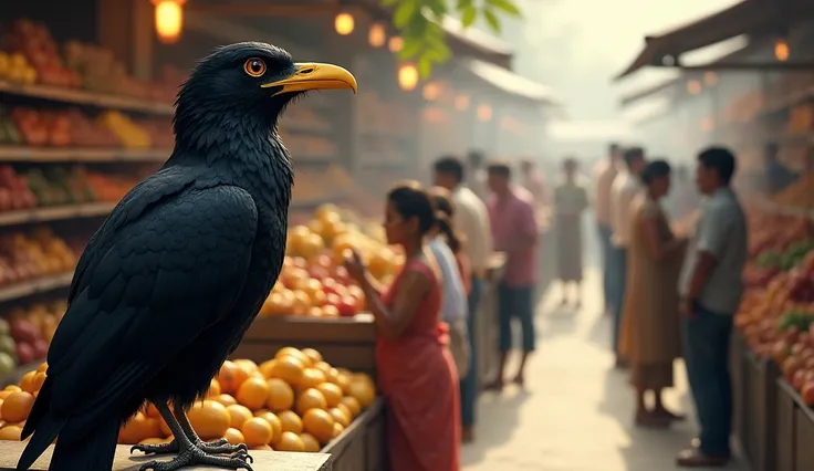 burung beo gracula indica Bird command, many people collect food from store one by one serially by line.