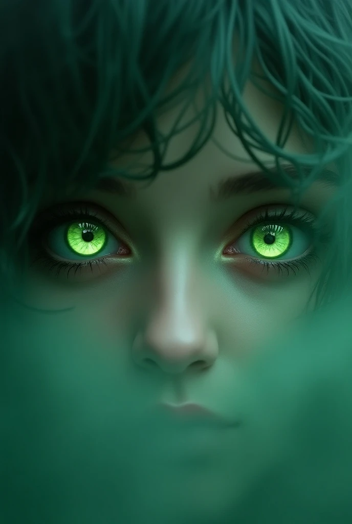 Creates the image of eyes with pupils in the shape of a bright green eye 