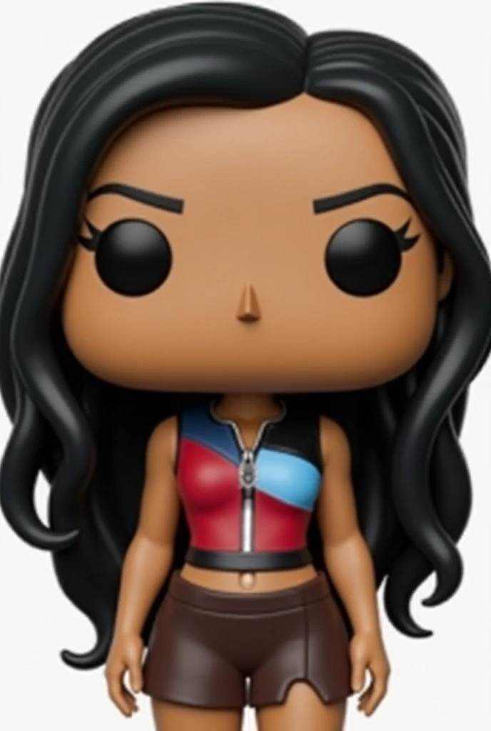  Create a funko with the following descriptions 

 1 .	Hair: Hair lacio, Black in color, Length to the shoulders,  with a stripe in the center or slightly on the side ,  a loose and natural style .
	2.	eyes: eyes grandes y expresivos, dark brown color, Lon...