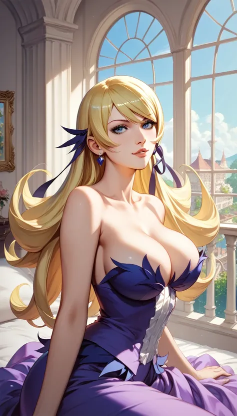 (Erotic NSFW),((T2 ART WORKS/TONY TAKA風)),(Official Art),((masterpiece)),((Beautiful and detailed drawing)),Monogatari Series,KissShot,Blonde,Glamorous body,Big Breasts,Gold,(lure),front, bedroom ,