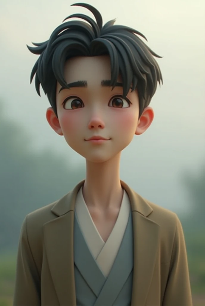 Create a 3D character of a serene 21-year-old man