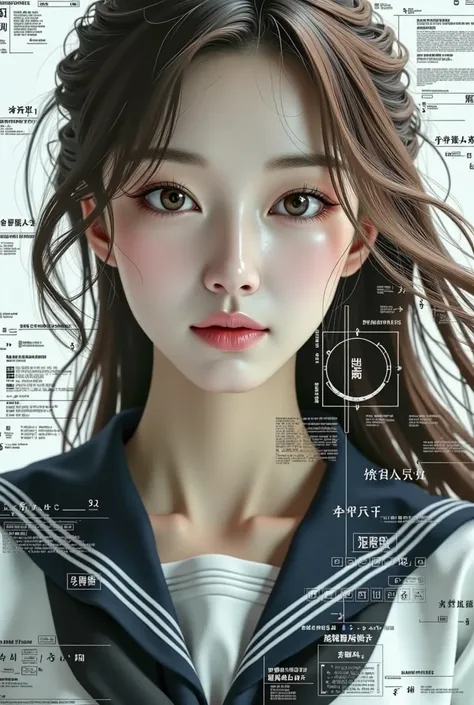 (最High image quality, detailed,masterpiece:1.2),RAW Photos, Realistic, (Realistic), 最High image quality, masterpiece, super detailed, Very cute, 8kwallpaper, Realistic,Mind map for the Female Cyborg entry, Outputs and Processors, Multiple exposure of paint...