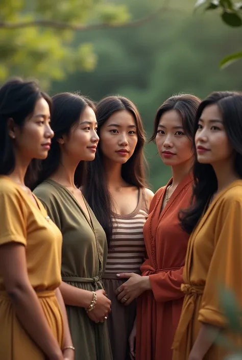  Make the image of a Brazilian girl,one African and 4 Korean women together ,realistic