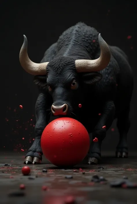 Anime Red smooth rubber ball attacks the body of black bull monster 